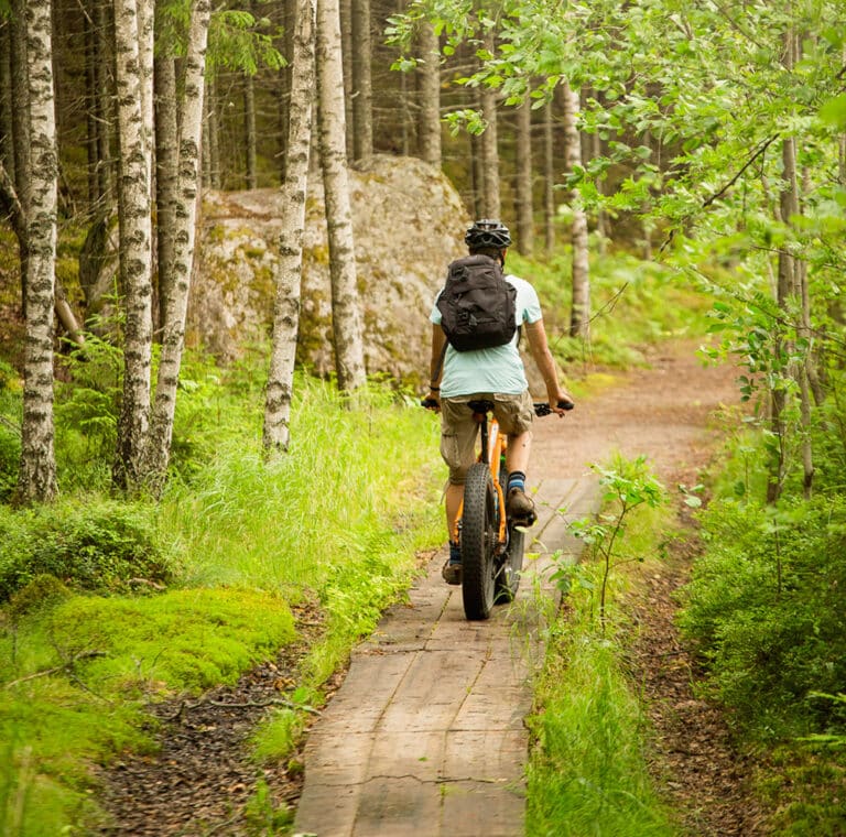 Det er fantastisk at cykle gennem skoven af små skovstier.